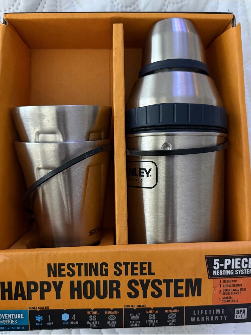 Stanley Stainless Steel Nesting Happy Hour Set in Silver with Black Accents